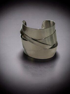 Wide Cuff Bracelet Silver Tone - Brushed Matte Finish